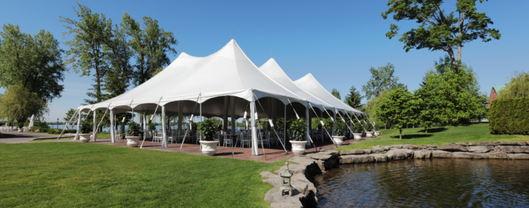 wedding tent next to lake